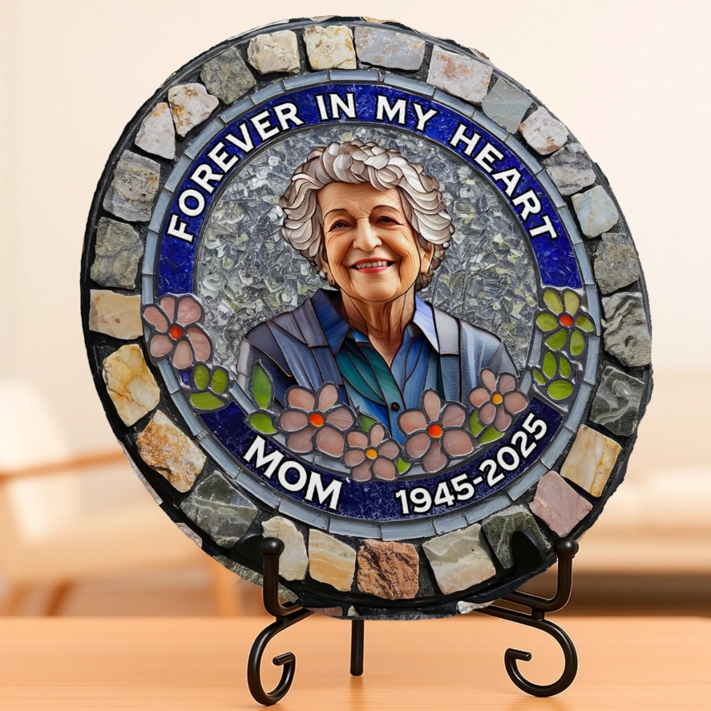 Custom Photo Round Shaped Stone With Stand - Personalized Memorial Sympathy Gifts For Loss Of Mom, Dad - I'm Always With You