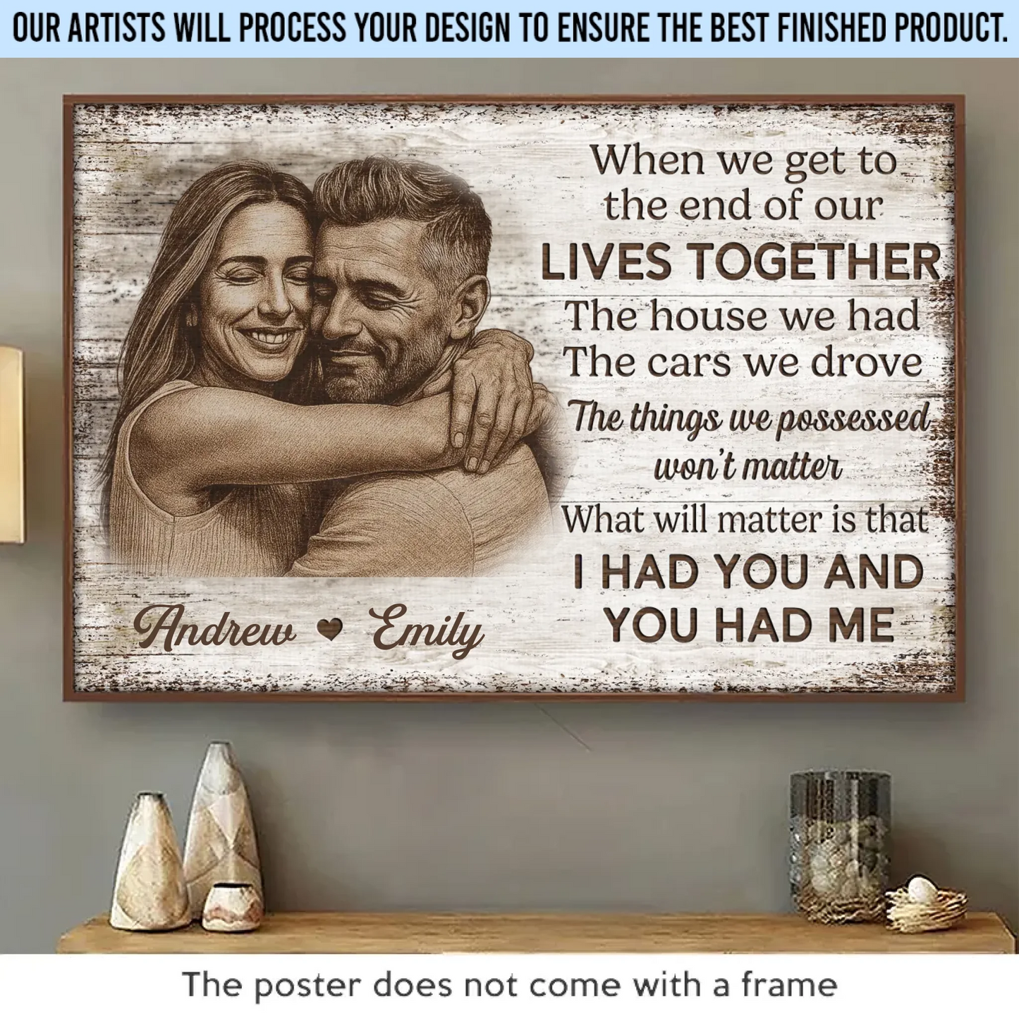 Custom Photo Horizontal Poster - Personalized Anniversary Wedding Gifts For Husband And Wife, Him And Her - Together We Feel Safe