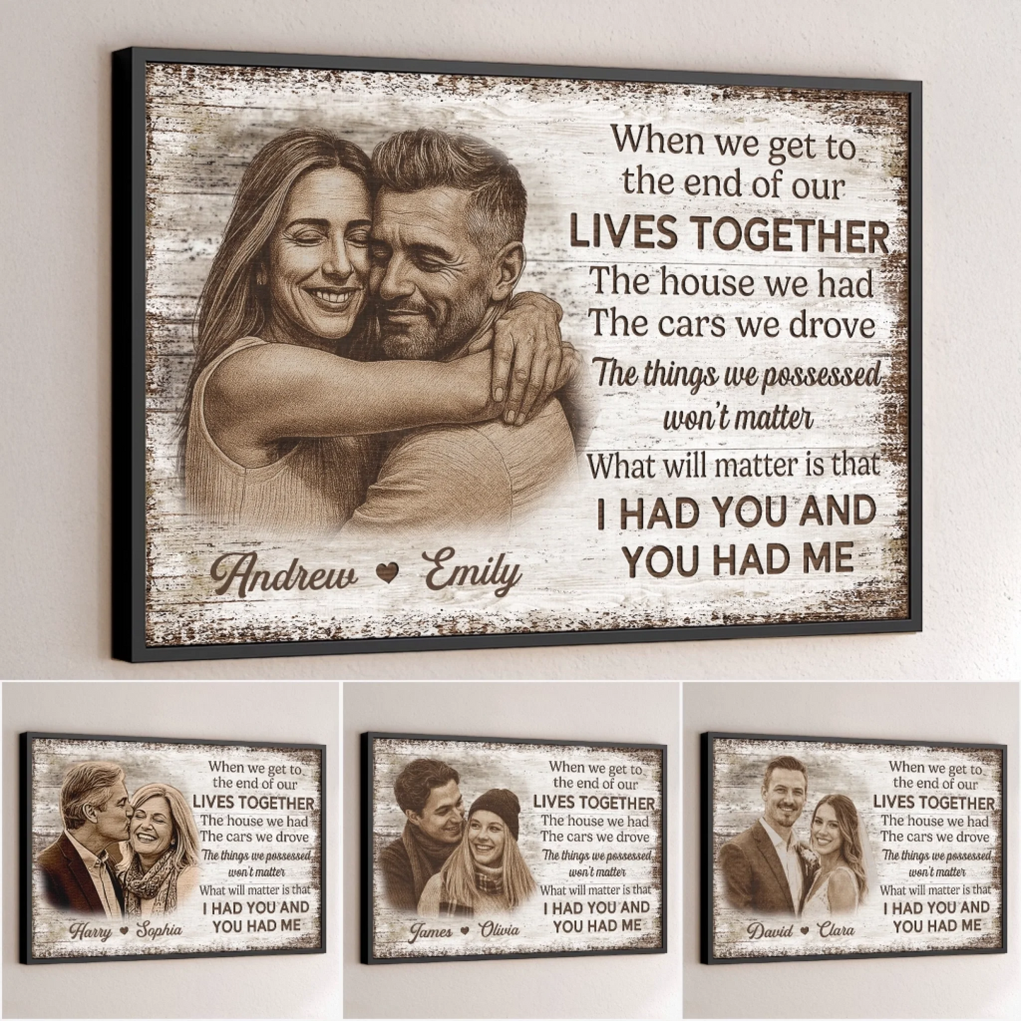 Custom Photo Horizontal Poster - Personalized Anniversary Wedding Gifts For Husband And Wife, Him And Her - Together We Feel Safe