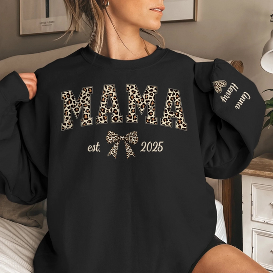 Custom Unisex Sweatshirt With Design On Sleeve - Personalized Mother's Day Gifts For Mom, Grandma - Born To Be Mama