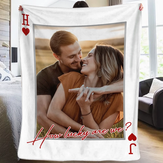 Custom Photo Blanket - Personalized Anniversary Wedding Gifts For Husband And Wife, Him And Her - Lucky Looks Good On Us