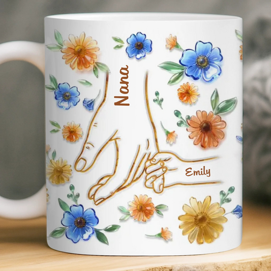 Custom 3D Inflated Effect Printed Mug - Personalized Mother's Day Gifts For Mom, Grandma - Family Love, Hand In Hand