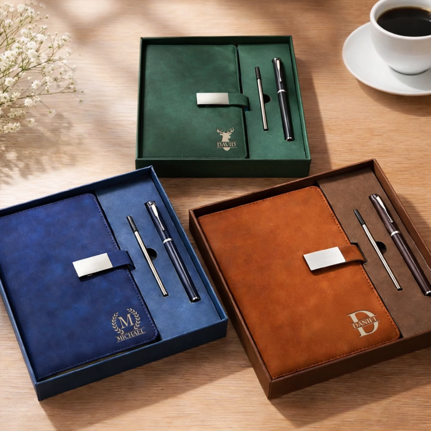Custom Leather Notebook Set - Personalized Anniversary Wedding Gifts For Husband And Wife, Him And Her - You Make Life Kinder