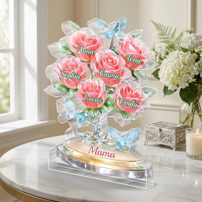 Custom Acrylic Plaque - Personalized Mother's Day Birthday Gifts For Mom, Grandma - A Family Bouquet, Forever Fresh