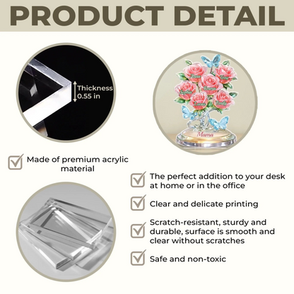 Custom Acrylic Plaque - Personalized Mother's Day Birthday Gifts For Mom, Grandma - A Family Bouquet, Forever Fresh