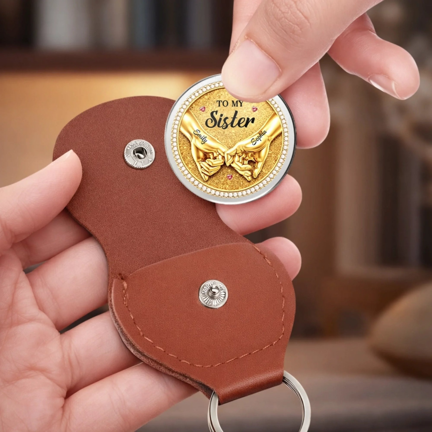 Custom Pocket Hug - Personalized Best Friend Birthday Gifts For Women, Besties, Sisters, BFF - Sisters Share One Heart