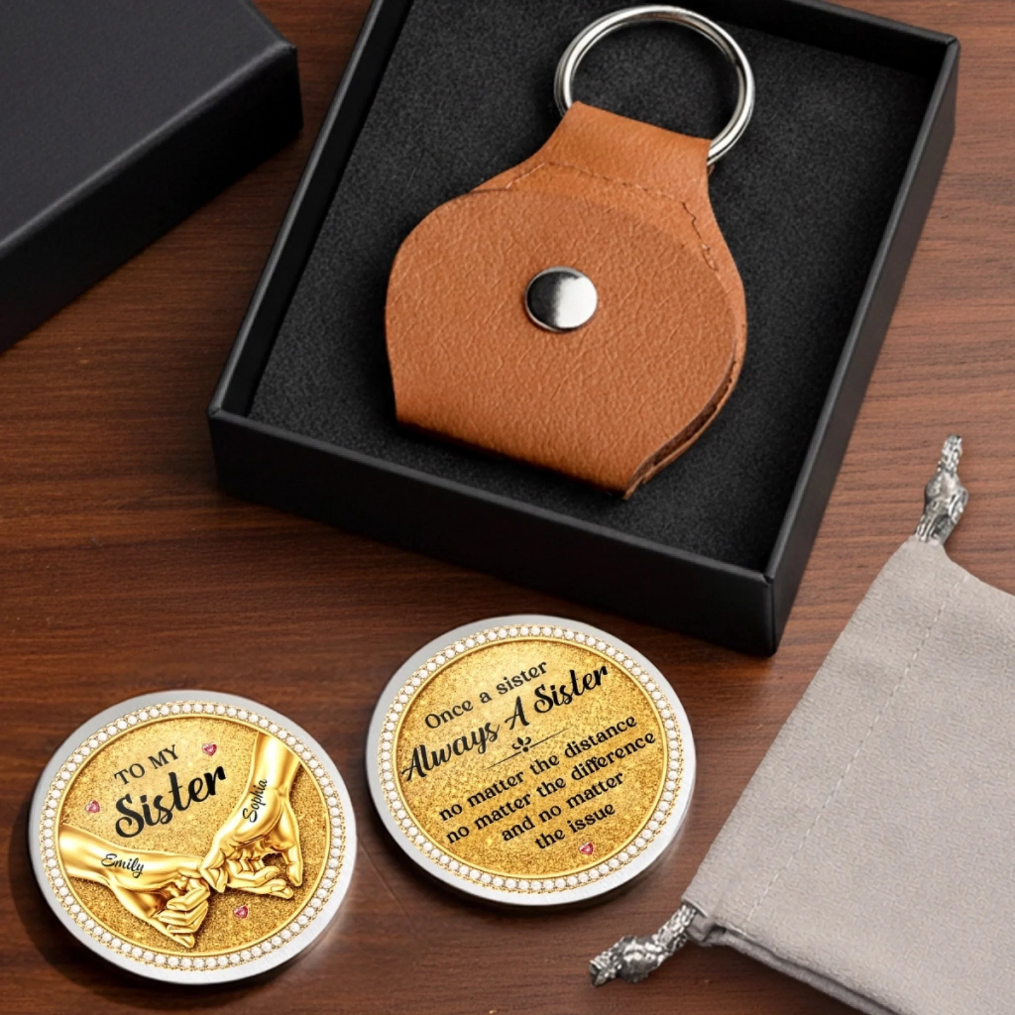 Custom Pocket Hug - Personalized Best Friend Birthday Gifts For Women, Besties, Sisters, BFF - Sisters Share One Heart