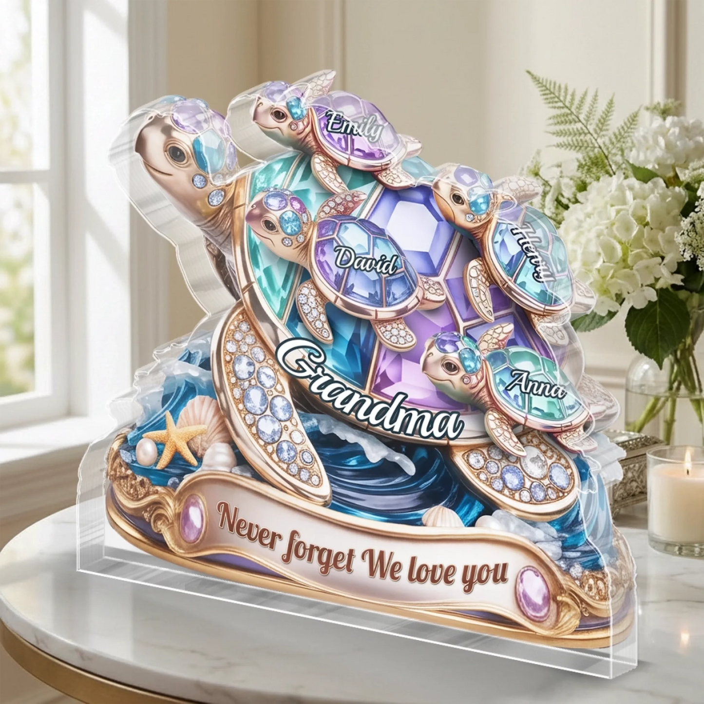 Custom Turtle Acrylic Plaque - Personalized Mother's Day Birthday Gifts For Mom, Grandma - A Journey Held By Love