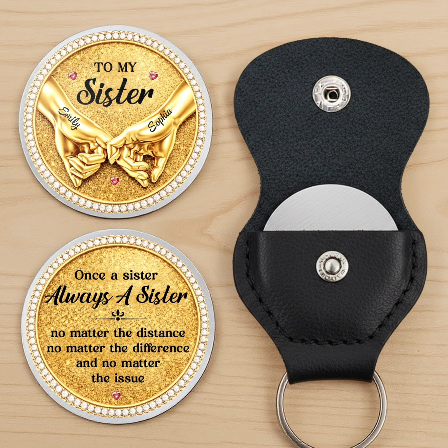 Custom Pocket Hug - Personalized Best Friend Birthday Gifts For Women, Besties, Sisters, BFF - Sisters Share One Heart