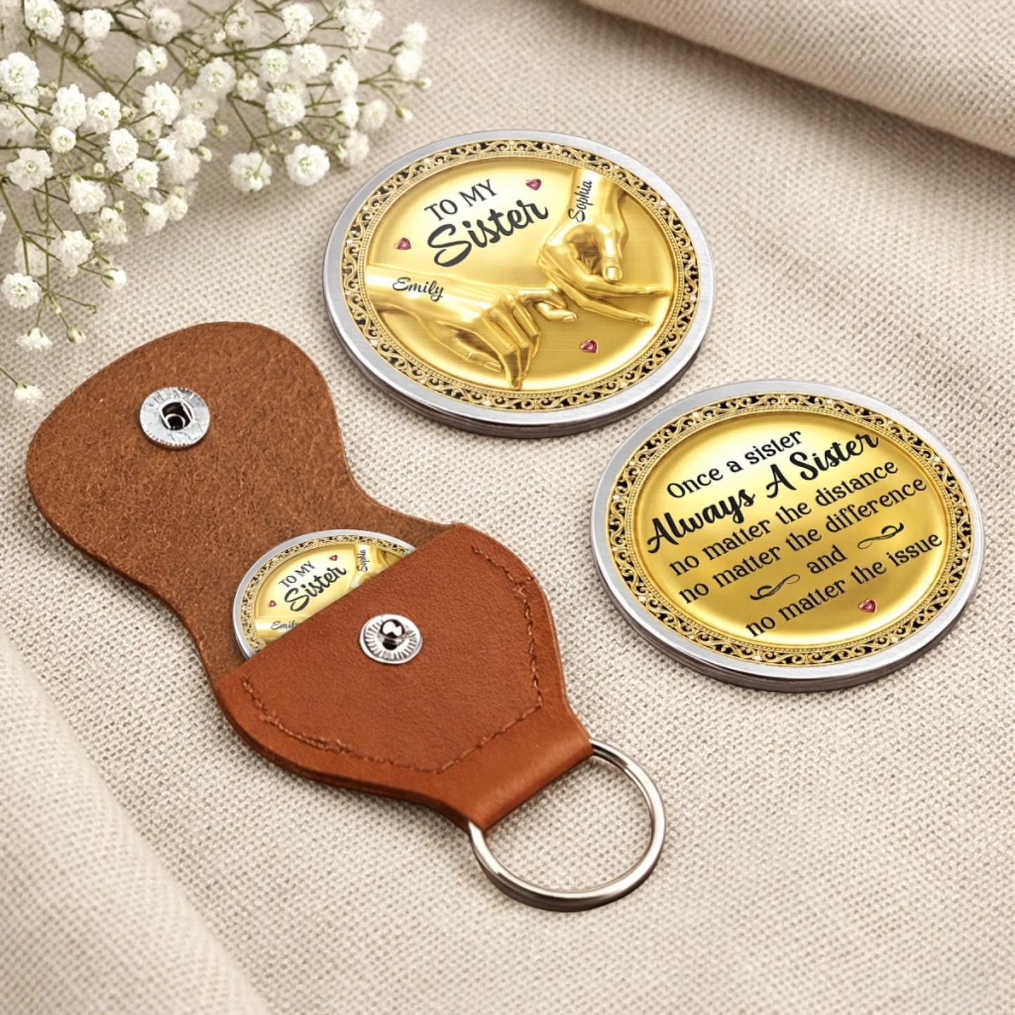 Custom Pocket Hug - Personalized Best Friend Birthday Gifts For Women, Besties, Sisters, BFF - Strong Souls Called Sisters