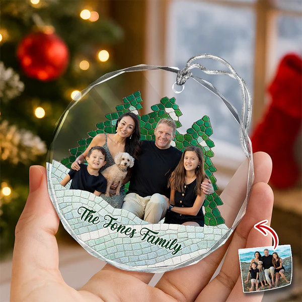 Custom Photo Family Mosaic Style Glass Ornament Christmas Gift