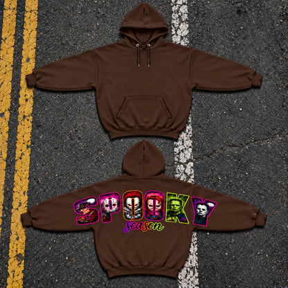 Women's Unisex Soft Smooth Casual Printed Neon Horror Character Back Graphic Hoodie, Halloween Scary Movie Collage Pullover, Fall Sweatshirt, Gift for Him and Her