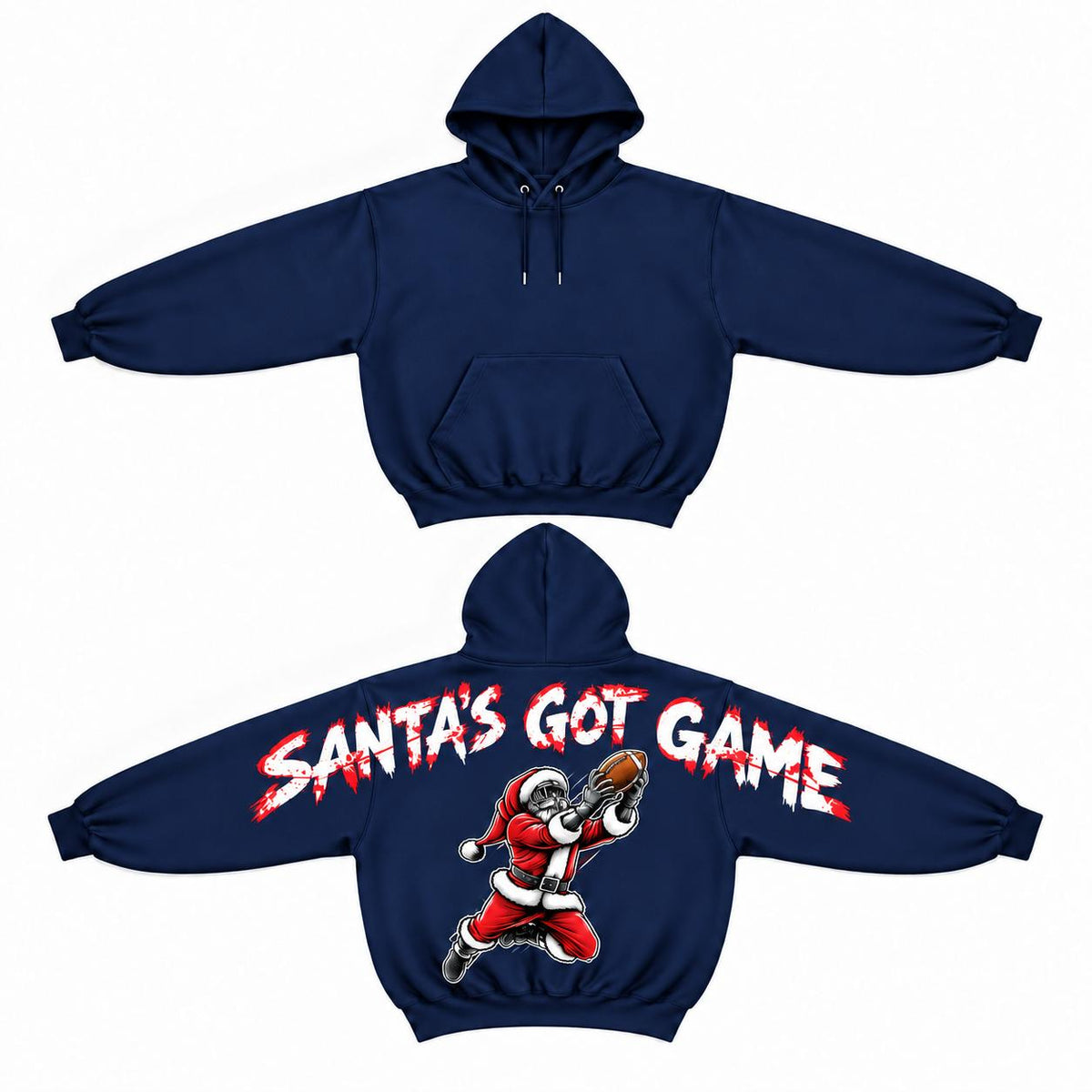 Women's Casual Santa Football Christmas Hoodie - Smooth Fabric Garment, Comfortable Pullover with Santa's Got Game Graphic, Shoulder-to-Shoulder Back Print, Funny Holiday Xmas Gift for Her