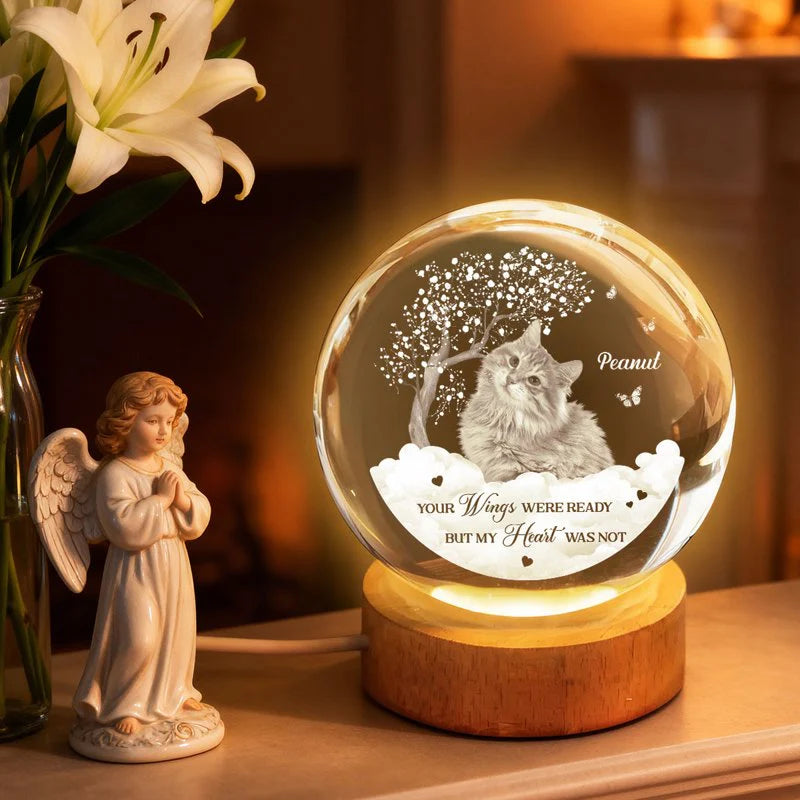Your Wings Were Ready But Our Hearts Were Not - Personalized Crystal Ball Night Light - Heartfelt Remembrance Keepsake