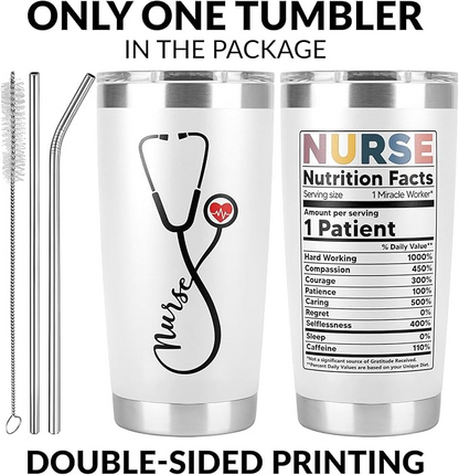 Nurse Tumbler - 20 oz Graduation Thank You Nurse Week Gift CNA RN ER ICU L&D EMT LPN CCU Nutrition Facts Cup