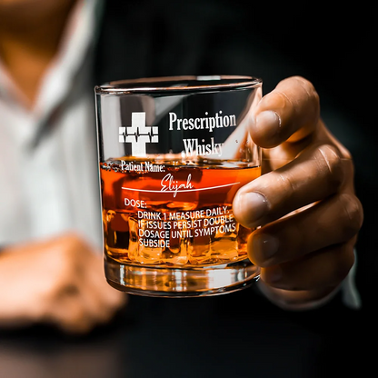 Personalised Funny Prescription Whisky Bourbon Whiskey Glasses and Slate Coaster with Laser Engraved Name Father's Day Gift for Grandpa Dad