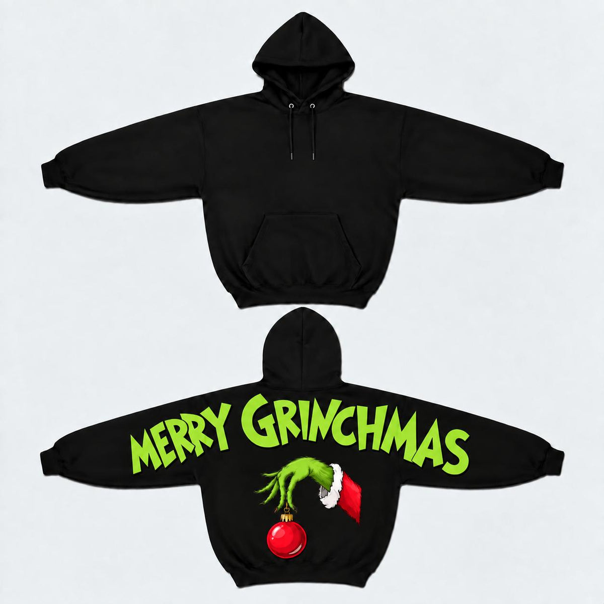 Women’s Merry Grinchmas Christmas Hoodie - Smooth, Comfortable Casual Everyday Pullover, Funny Holiday Graphic, Grinchmas Shoulder-to-Shoulder Back Print, Basic Festive Winter Top, Gift for Women