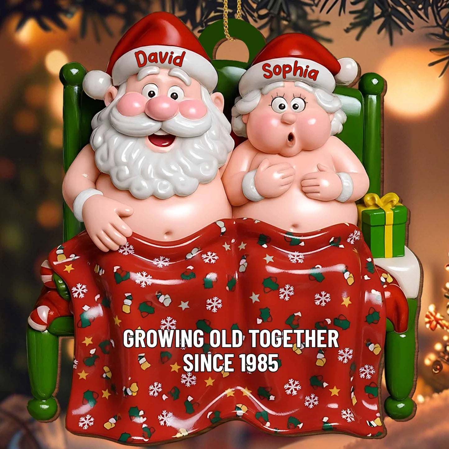 Growing Old Together Since, Personalized Custom Wood Ornament, Gift For Couples