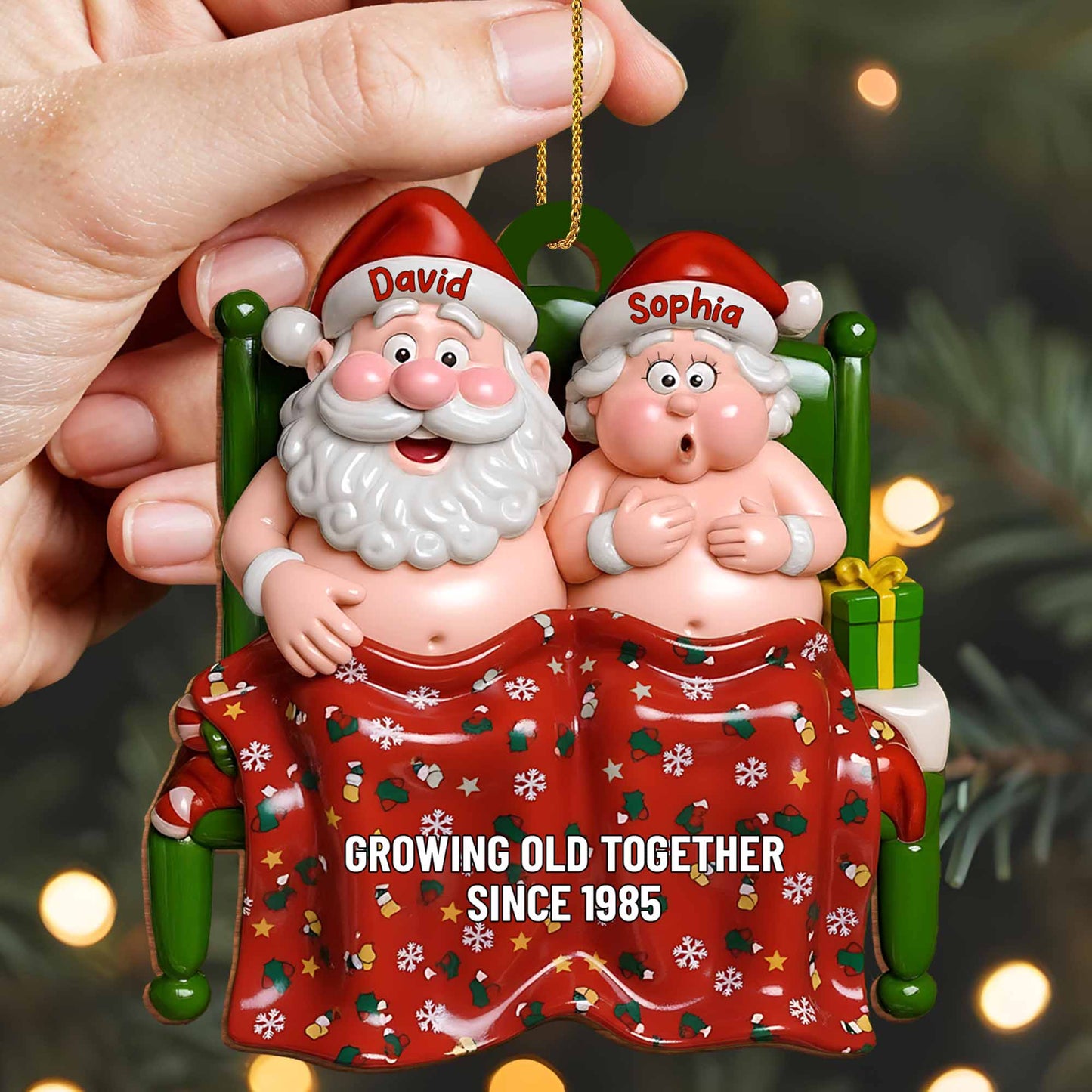 Growing Old Together Since, Personalized Custom Wood Ornament, Gift For Couples