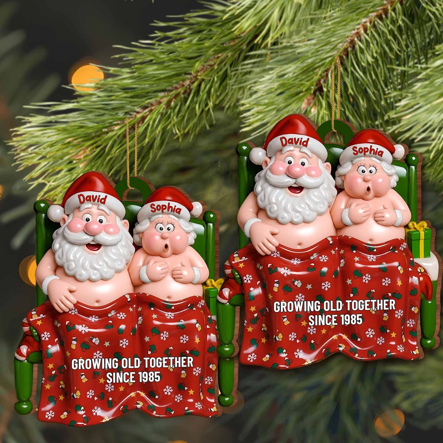 Growing Old Together Since, Personalized Custom Wood Ornament, Gift For Couples