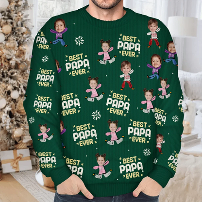 Custom Photo Best Dad Ever Funny Kids Christmas - Personalized Unisex Ugly Sweater