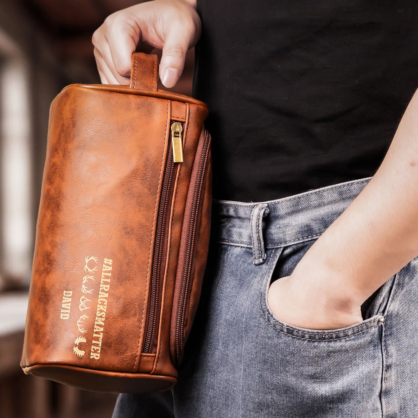 #AllRacksMatter - Personalized Leather Toiletry Bag