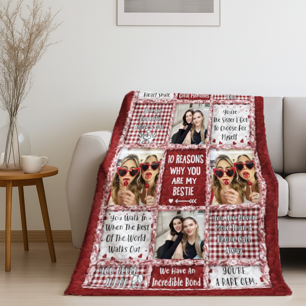 Custom Photo “10 Reasons Why You Are My Bestie” Blanket – Personalized Fleece & Sherpa Blanket