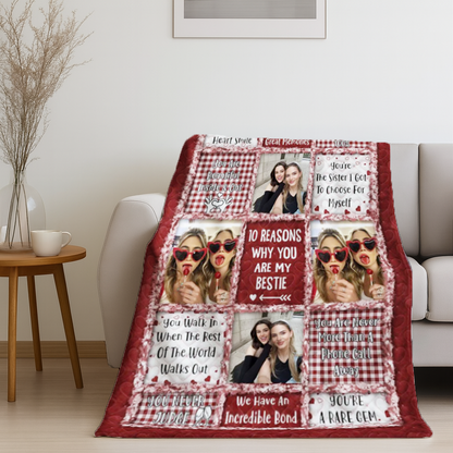 Custom Photo “10 Reasons Why You Are My Bestie” Blanket – Personalized Fleece & Sherpa Blanket