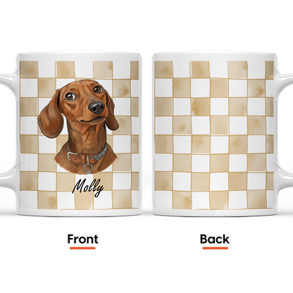 Custom Pet Portrait Checkered Mug – Hand-Drawn Style 3D Print Ceramic Cup