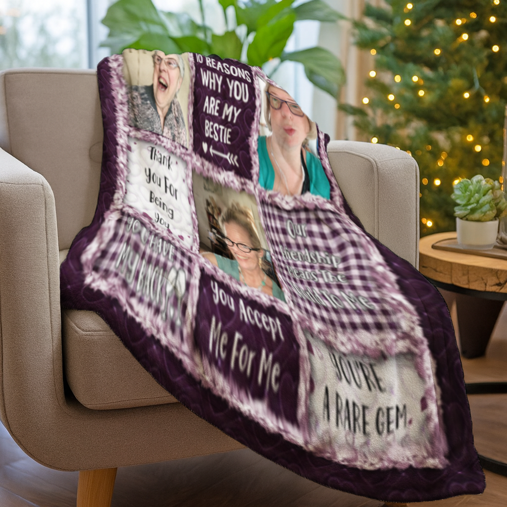 Custom Photo “10 Reasons Why You Are My Bestie” Blanket – Personalized Fleece & Sherpa Blanket