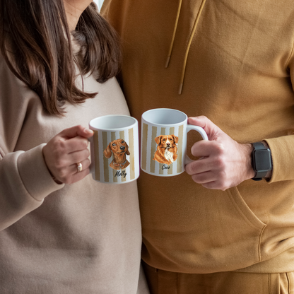 Custom Pet Portrait Striped Mug – Hand-Drawn Style 3D Print Ceramic Cup