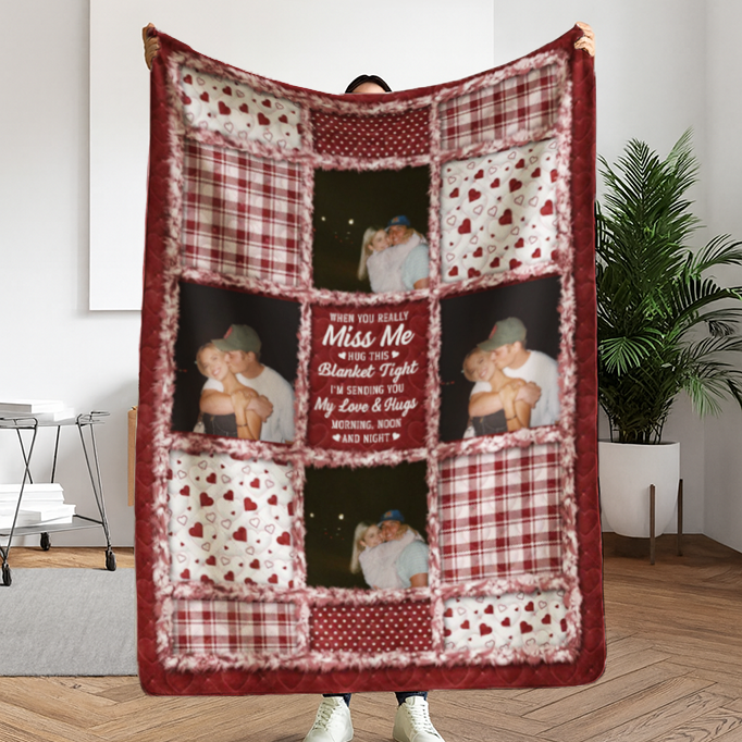 Custom Photo Memorial When You Really Miss Me Hug This Blanket - Personalized Fleece Blanket, Sherpa Blanket