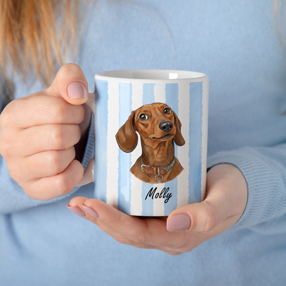 Custom Pet Portrait Striped Mug – Hand-Drawn Style 3D Print Ceramic Cup