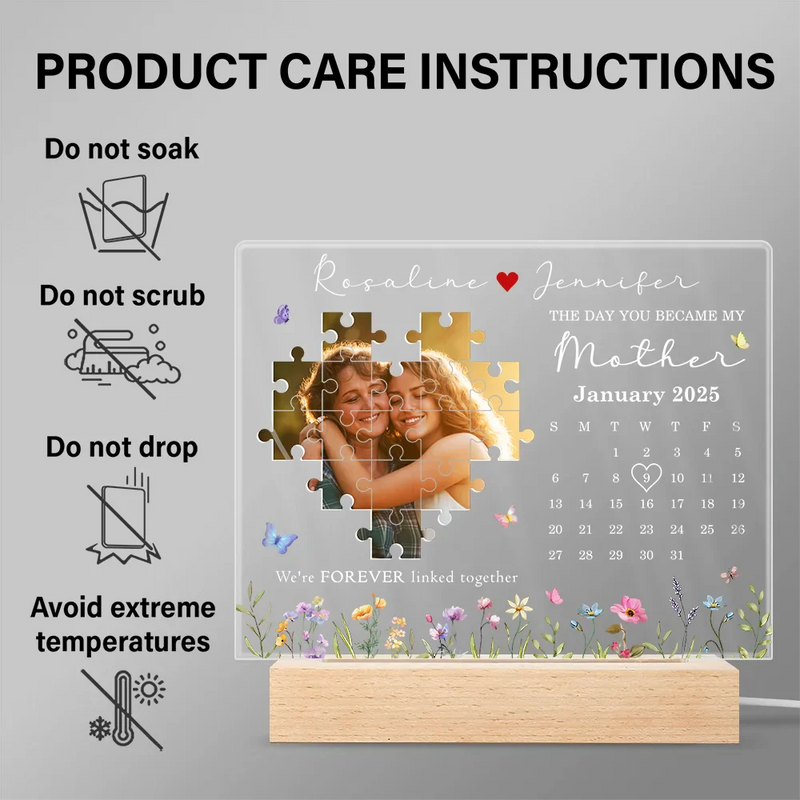 Custom Photo Calendar The Day You Became My Mother - Personalized 3D Led Light Wooden Base