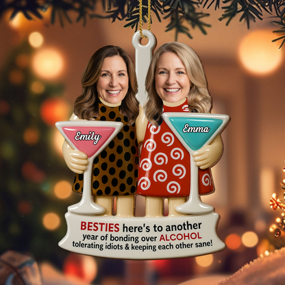 Besties Bonding Over Alcohol, Martini Glasses, Custom Wood Ornament, Gift For Best Friends