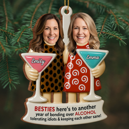 Besties Bonding Over Alcohol, Martini Glasses, Custom Wood Ornament, Gift For Best Friends