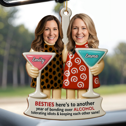 Besties Bonding Over Alcohol, Martini Glasses, Custom Wood Ornament, Gift For Best Friends