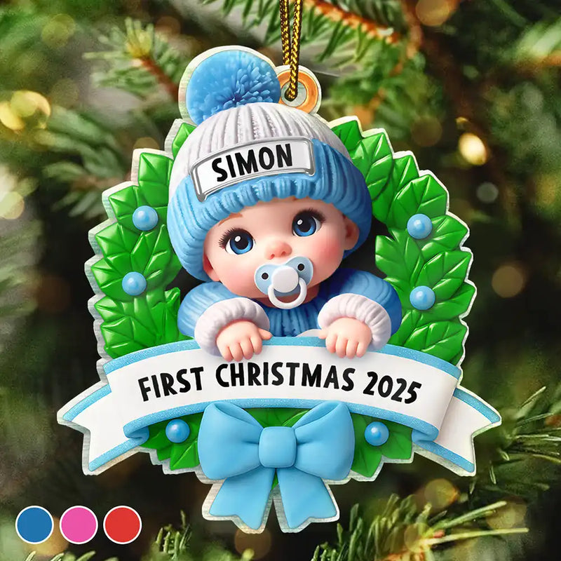 Baby In Christmas Wreath First Christmas - Personalized Custom Shaped Acrylic Ornament