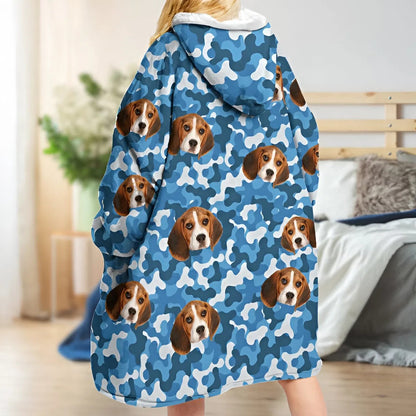 Upload Dog Photo With Camouflage Pattern Hoodie Blanket - Personalize Gift For Pet Lovers