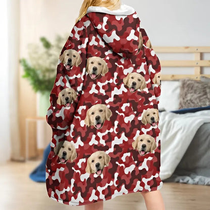 Upload Dog Photo With Camouflage Pattern Hoodie Blanket - Personalize Gift For Pet Lovers