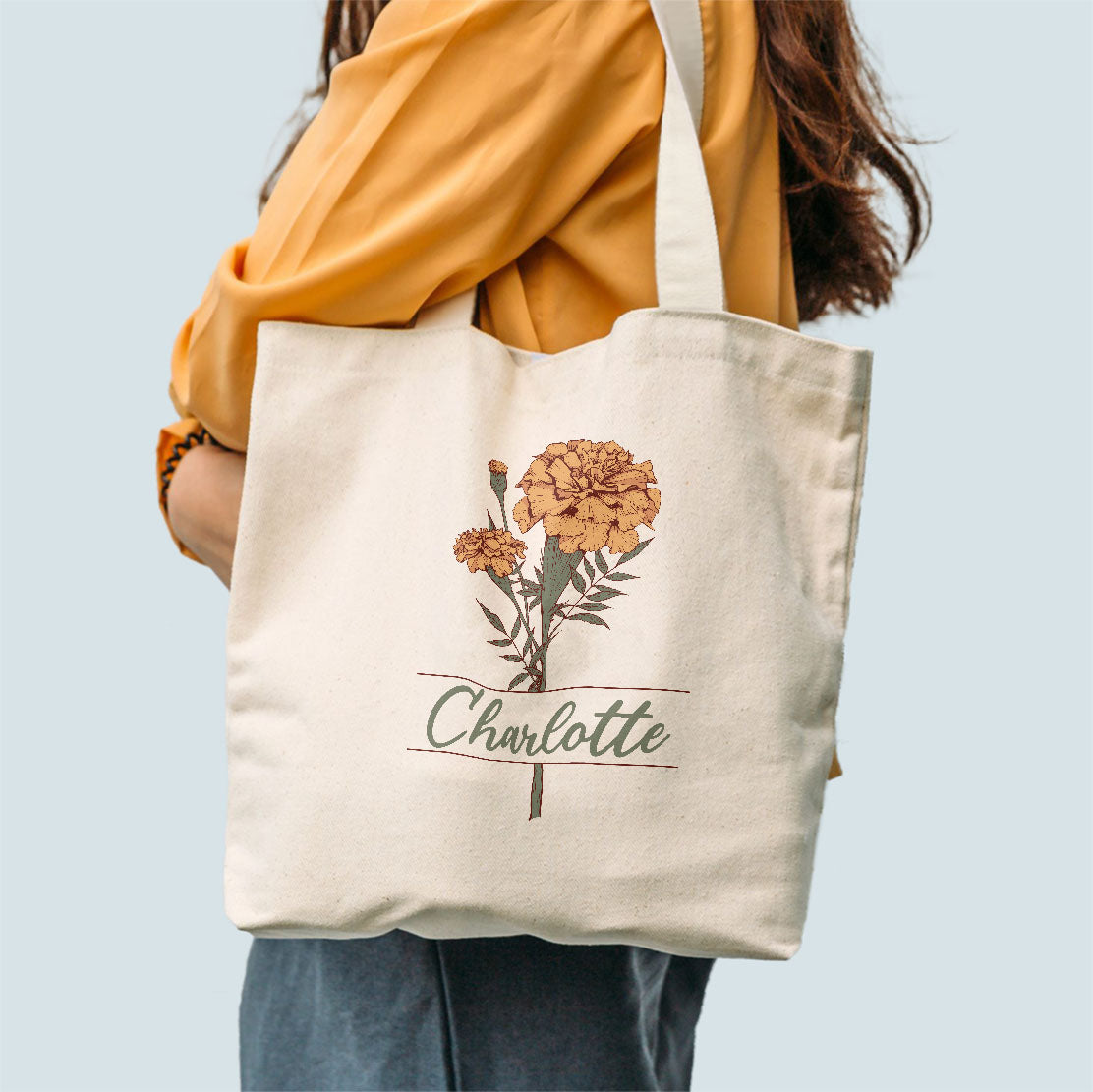 Personalized Birth Month Flower Personalized Tote Bag