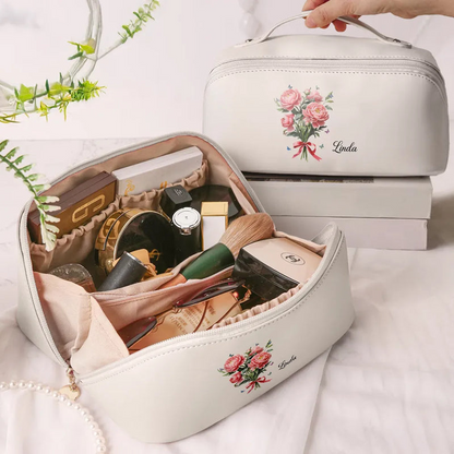 Birth Flower Bouquet - Personalized Leather Makeup Bag