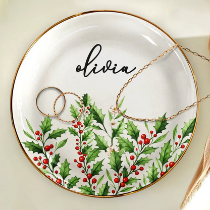 Birth Month Flower Watercolor Blooming In Love - Personalized Round Ring Dish