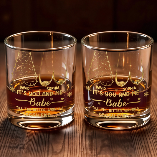 It's You And Me Babe, Heart And Stars, Personalized Whiskey Glass, Gift For Couples
