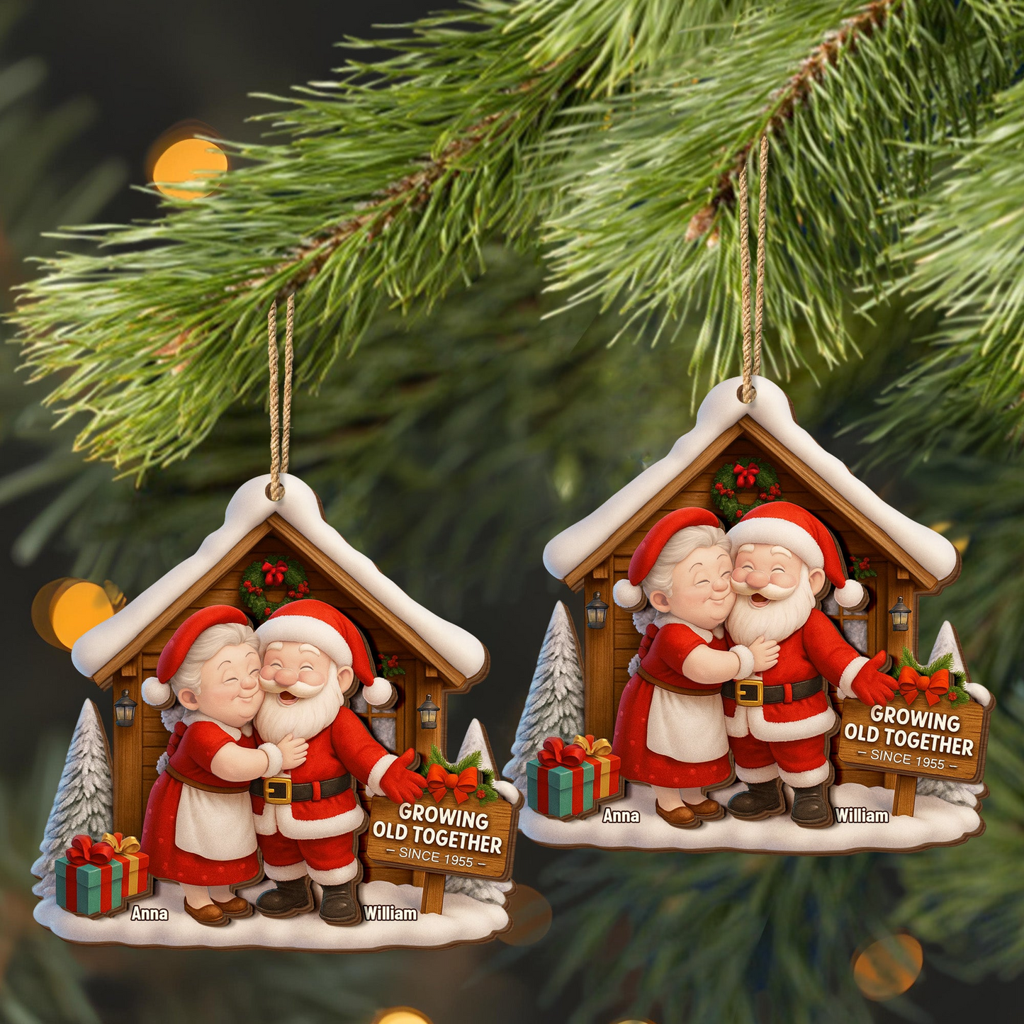 Growing Old Together, Santa And Mrs. Claus Ornament, Custom Wood Ornament, Gift For Grandparents