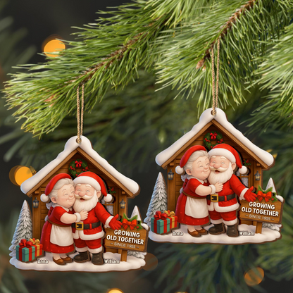 Growing Old Together, Santa And Mrs. Claus Ornament, Custom Wood Ornament, Gift For Grandparents