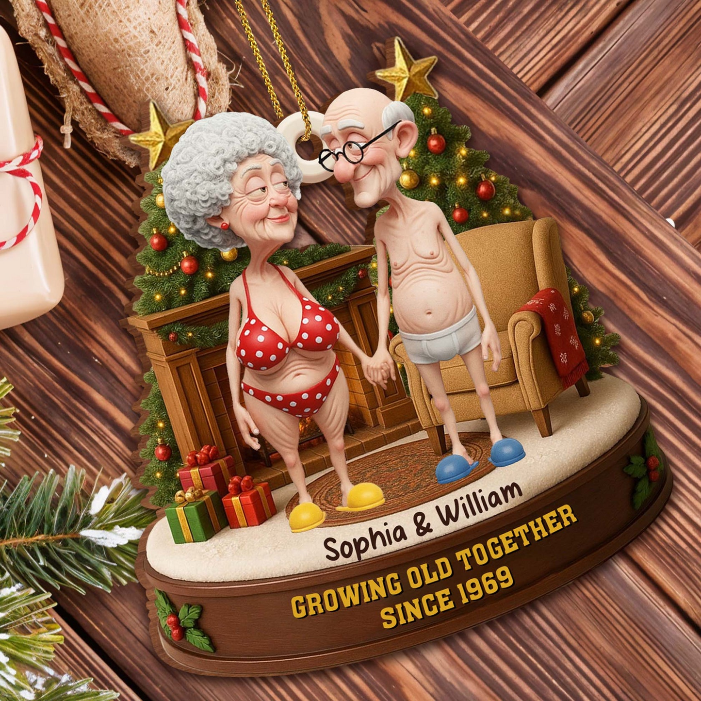 Growing Old Together, Elderly Couple Ornament, Gift for Grandparents
