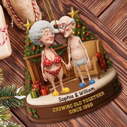 Growing Old Together, Elderly Couple Ornament, Gift for Grandparents