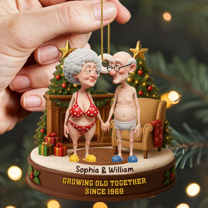 Growing Old Together, Elderly Couple Ornament, Gift for Grandparents