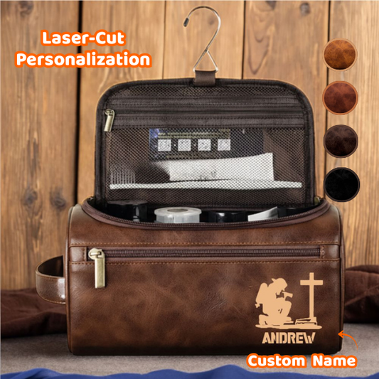 Personalized Firefighter Leather Dopp Kit – Custom Name Toiletry Bag for Firemen